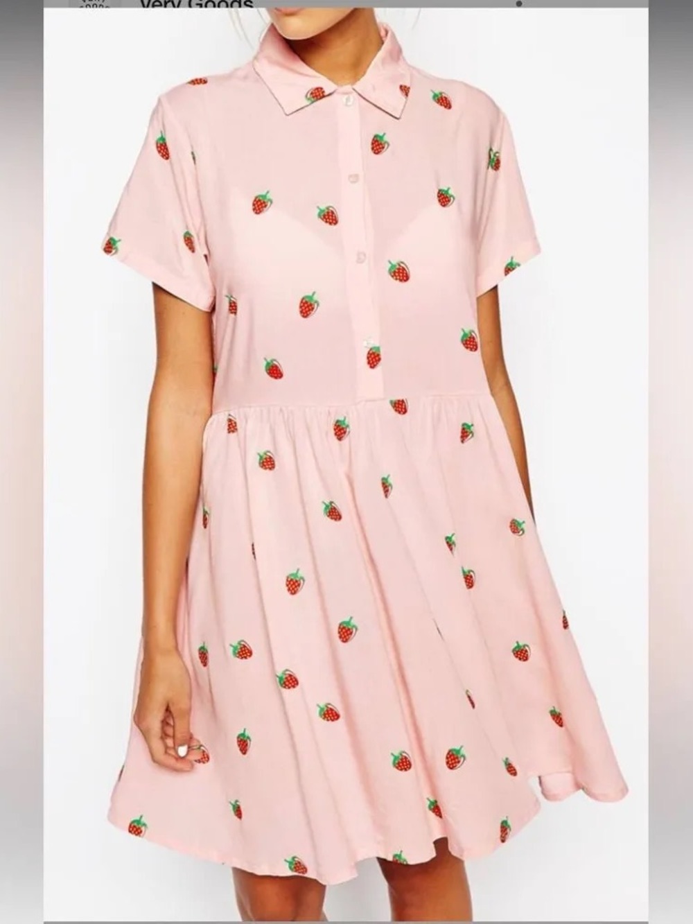 Lazy Oaf Pink Strawberry Babydoll Short Sleeve Dress - M - Picture 2 of 6